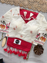 Red Handloom Cotton Saree With Embrodery Work Redy Made Blouse
